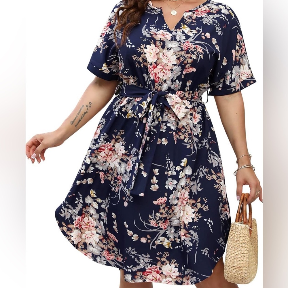 Nemidor Womans Casual Plus Size Summer Boho Floral Print Swing Midi Dress